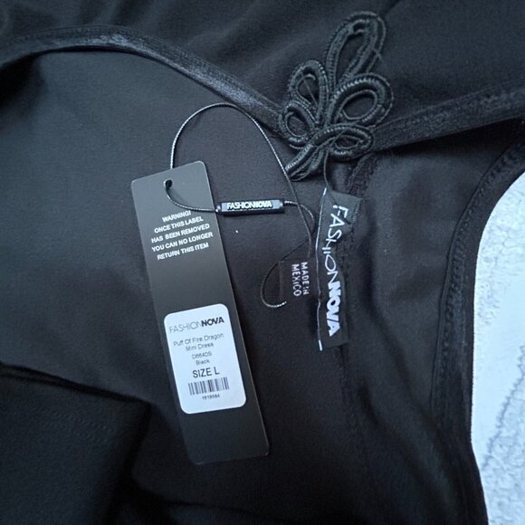 Fashion Nova Women's Mini Bodycon Dress Large Puff Of Fire Dragon Cutout Black - Picture 3 of 8